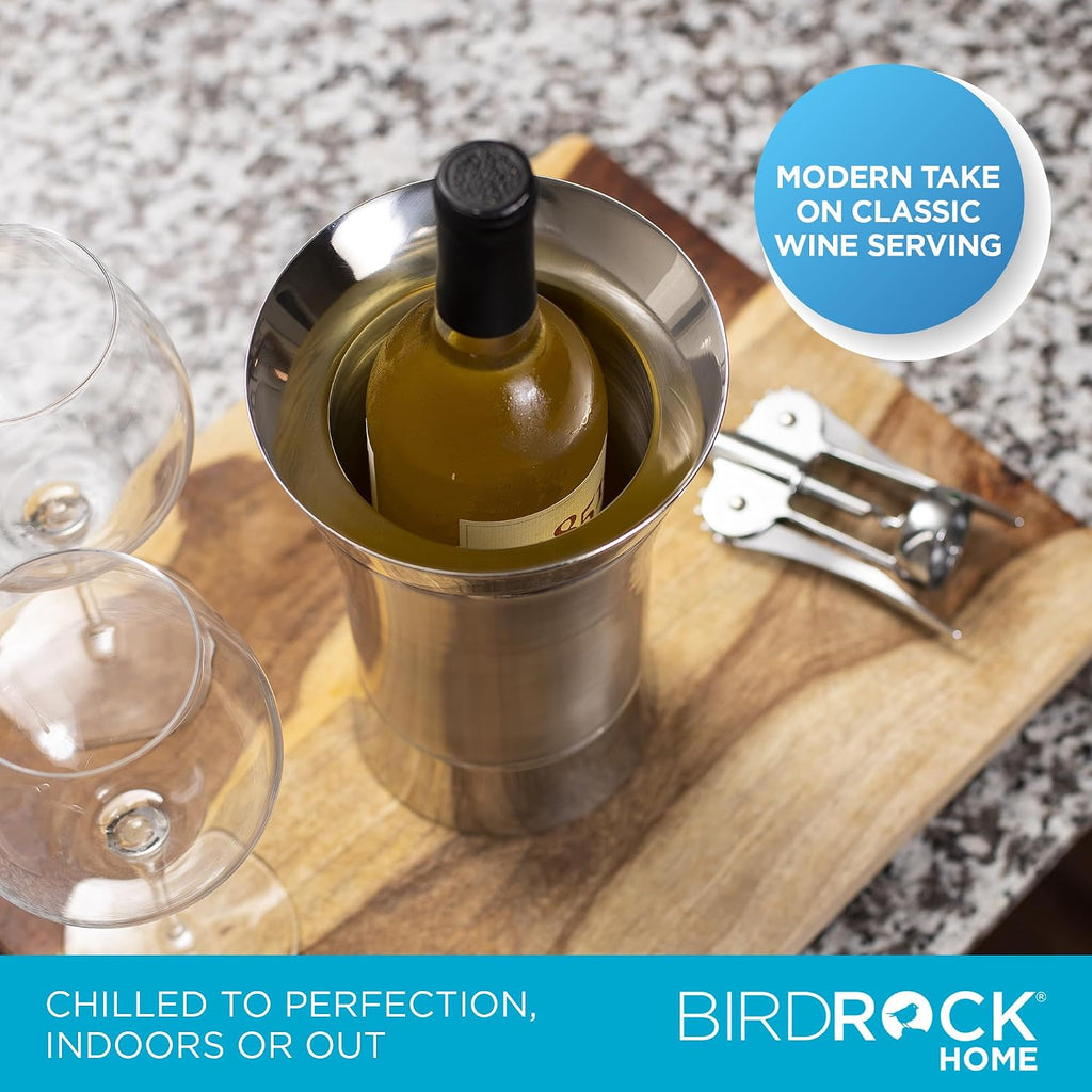 Stainless-Steel Wine Chiller - Elegant Double Wall Bucket - Single Insulated Bottle Holder - Wine or Champagne Cooler