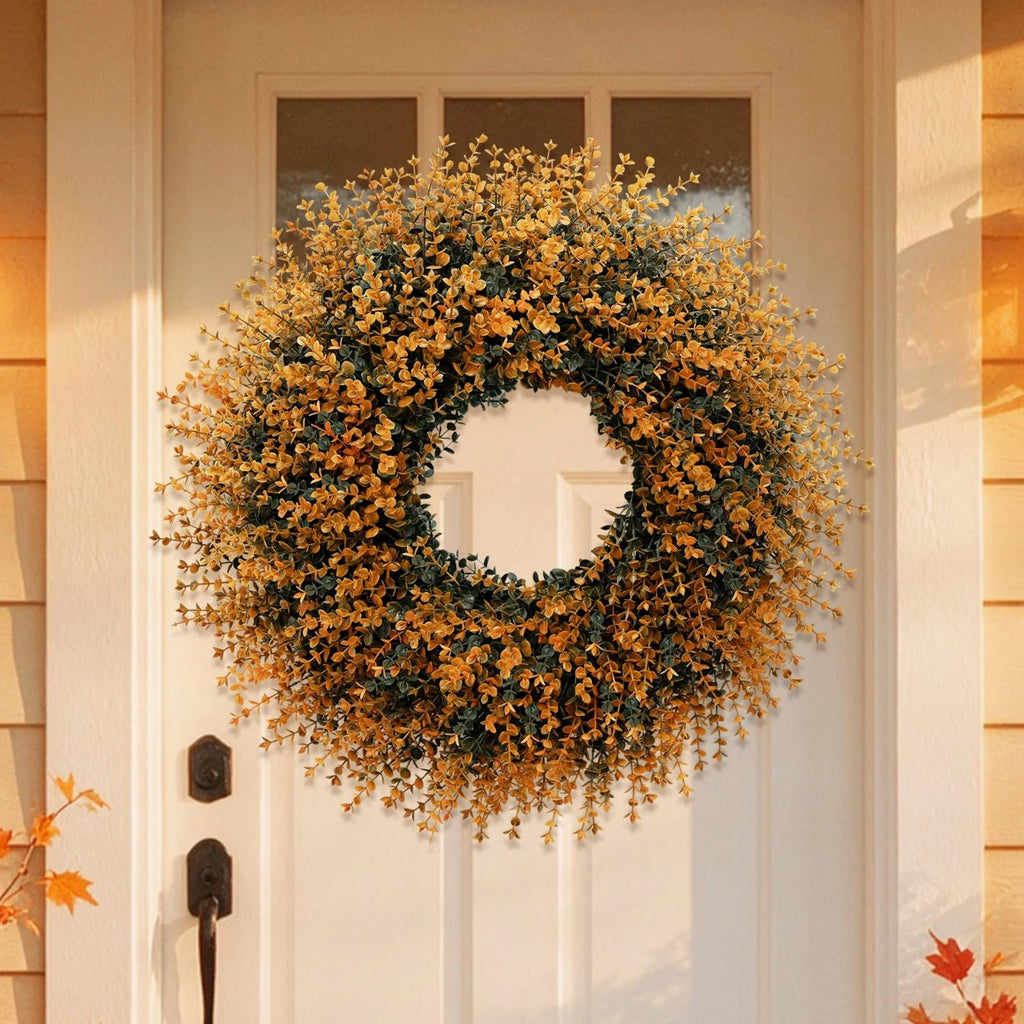 28" Large Fall Boxwood Wreaths for Front Door Decoration(Orange)