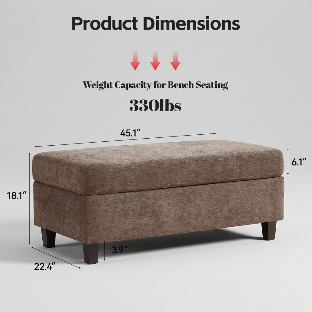 45" Ottoman Coffee Table with Storage, Reversible Wooden Tray Top, Large Storage Ottoman Bench, Chenille Upholstered
