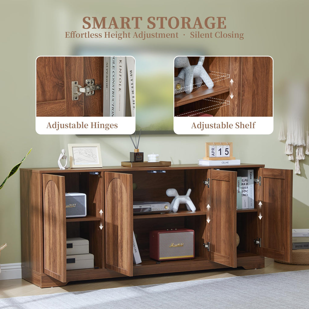 Walnut 124.4" TV Stand for TVs up to 100 Inches Fluted & Arched Doors