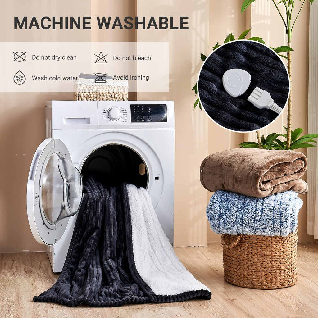 Heated Blanket Electric, Soft Flannel Heating Blanket with 8 Hours Auto Off 10 Fast Heating Levels Machine