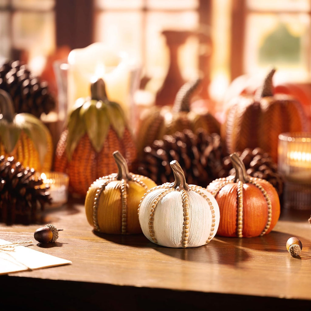 Fall Decorations Resin Fall Pumpkin Decor Indoor, Decorative Pumpkins Table Centerpieces Autumn - Set of 3