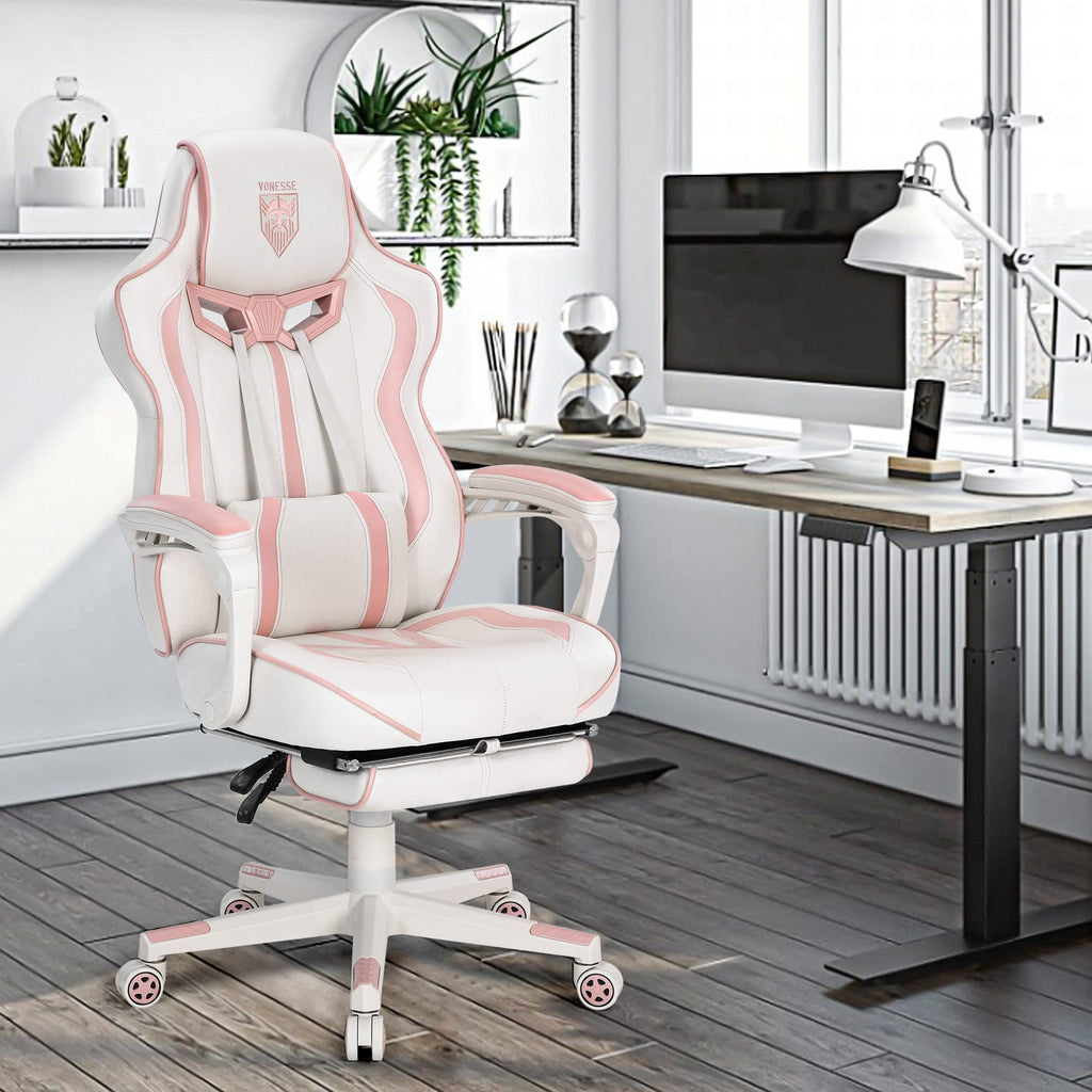 Gaming Chair for Girls, Pink Computer Gaming Chairs for Adults, Reclining Gamer Chair with Footrest with Massage