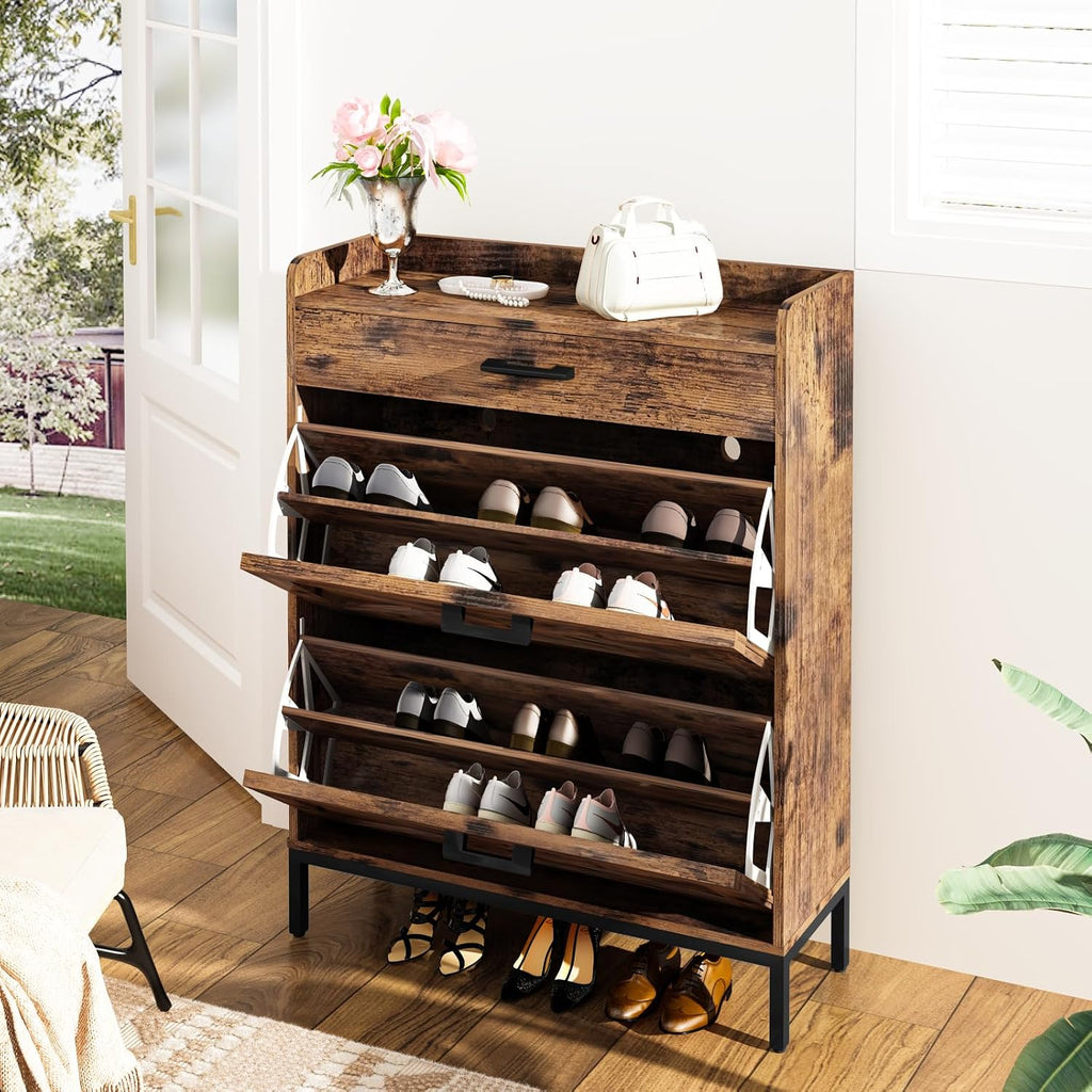Shoe Storage Cabinet, Shoe Rack Cabinet with Flip Drawers,Freestanding Organizer with Metal Legs ,Foyer,Hallway
