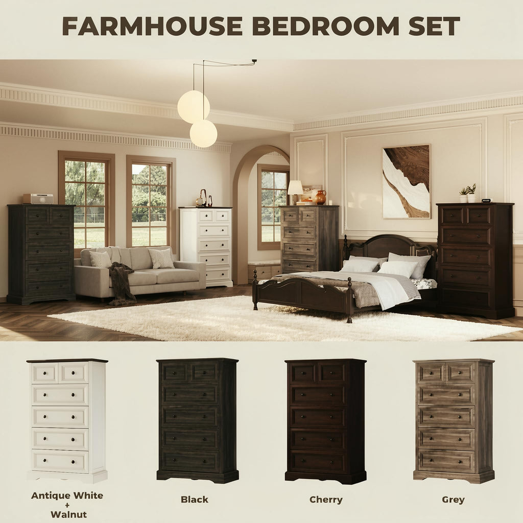 Farmhouse 6 Drawer, 48" Tall Chest of Drawers with Natural Texture & Metal Handles, Storage Dressers Organizer