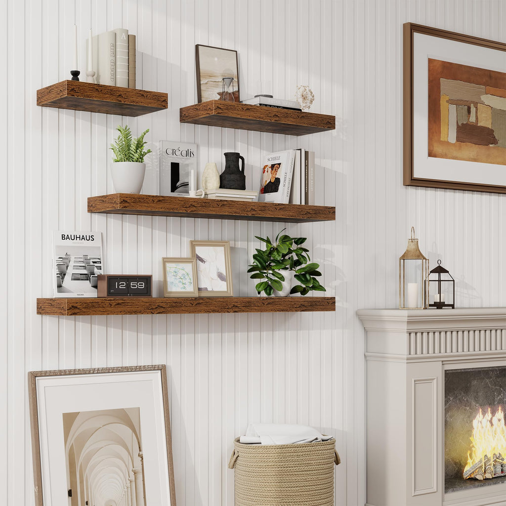9.25in Depth 36in Floating Shelves, 36x9.25x1.4, Rustic Brown, Set of 2