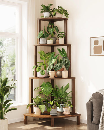 Corner Plant Shelf 4-Tier Plant Stand Indoor Wood Plant Rack