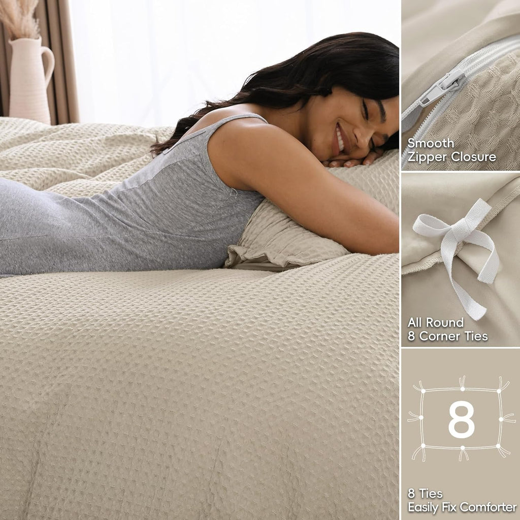 Waffle Weave Duvet Cover Set King,Soft Breathable 3pcs Comforter Cover Set with 2 Pillowcases,Textured Home Decor