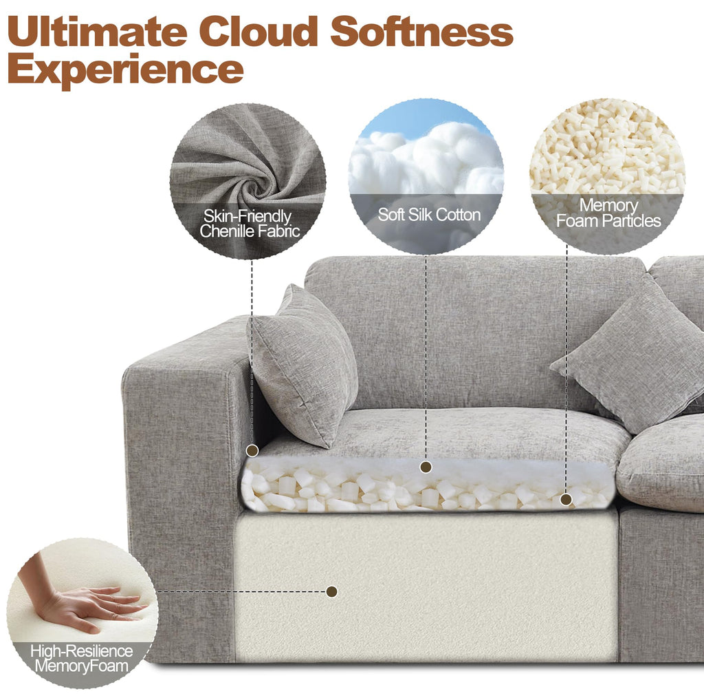 33.5'' Cloud Ottoman for Modular Sofa, Comfy Chenille Upholstered Footrest with Memory Foam, Fully Compressed