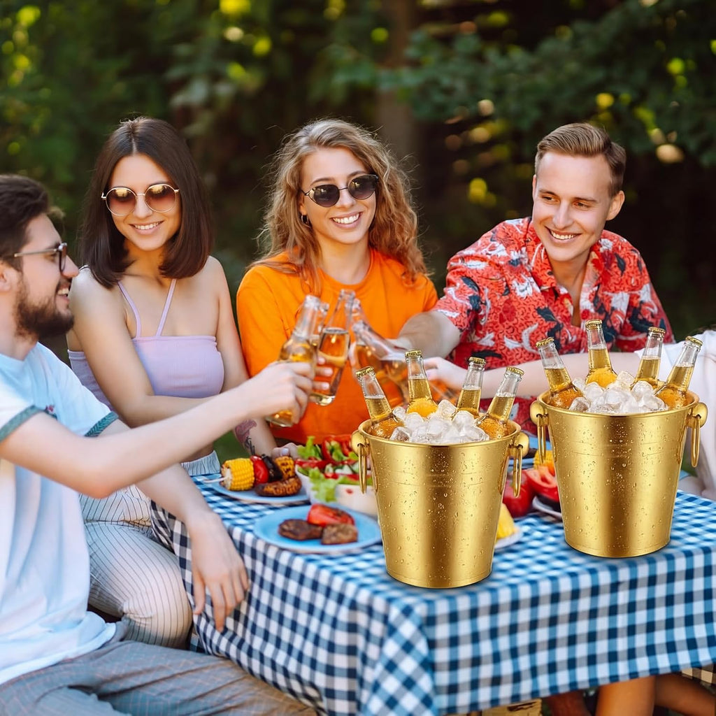 3.3 Qt / 3 L Champagne Ice Buckets Stainless Steel Ice Bucket with Handles,Drink and Wine Chiller Great Bar - Set of 6