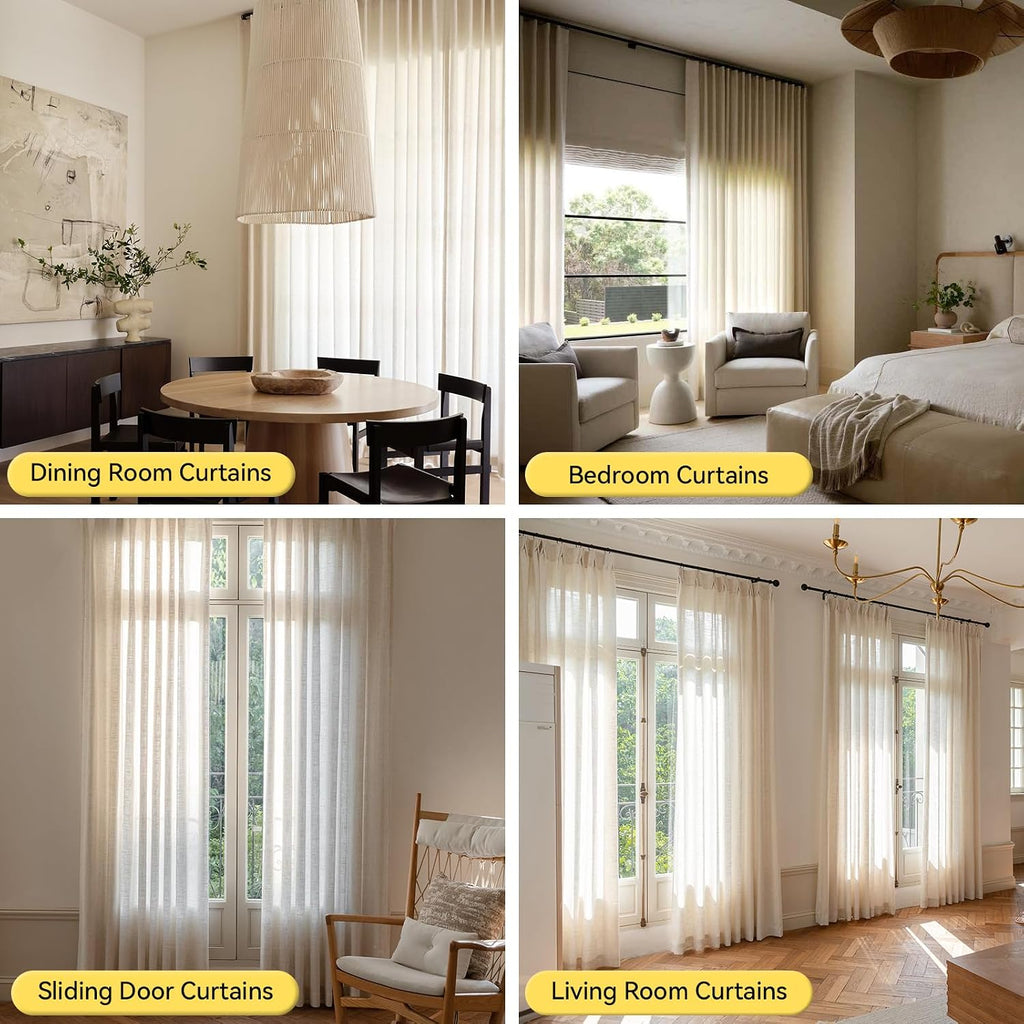 Liz Sheer Pinch Pleated Linen Curtains 102 Inches Long - Light Filtering Pleat Curtains, Window Curtains, Luxury
