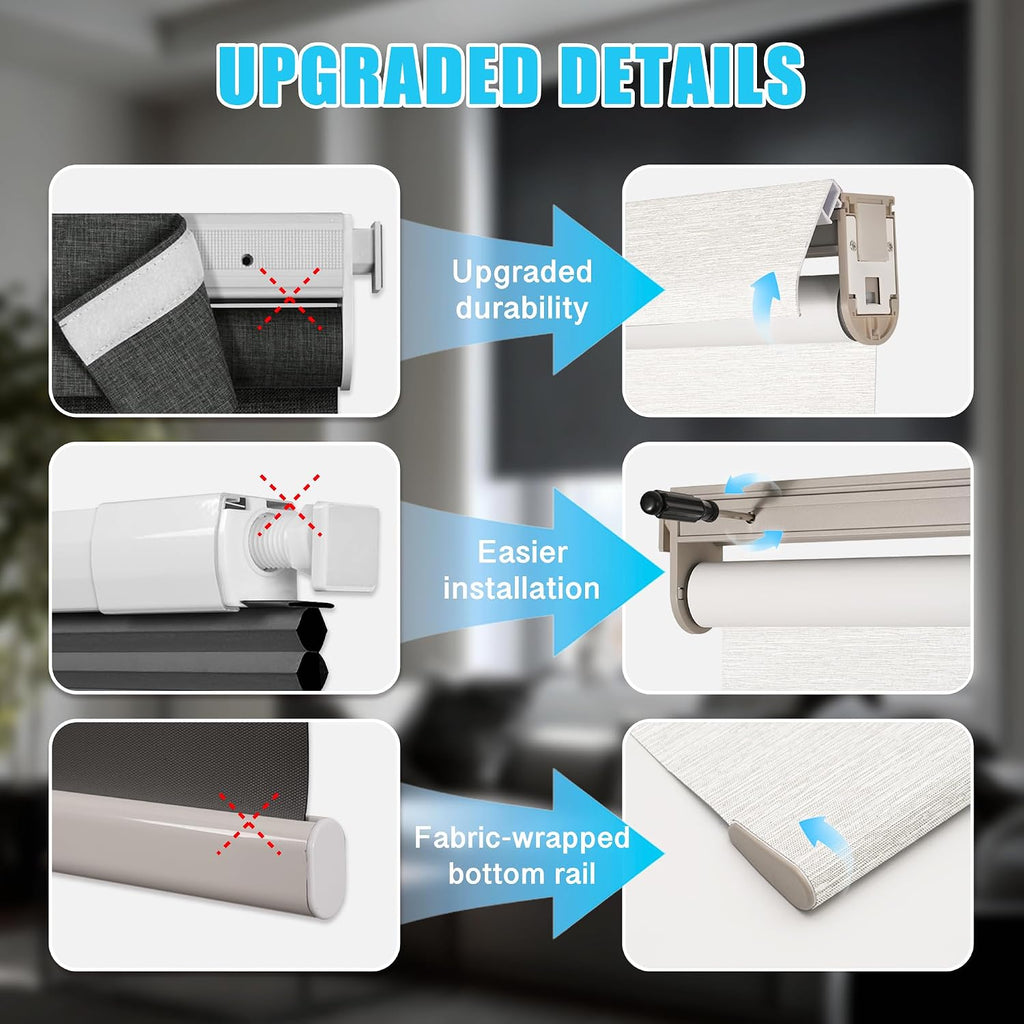Blackout Roller Shades with Valance,White, | No-Drill Cordless Linen-Like Thermal Insulated Blinds, UV Proetction For