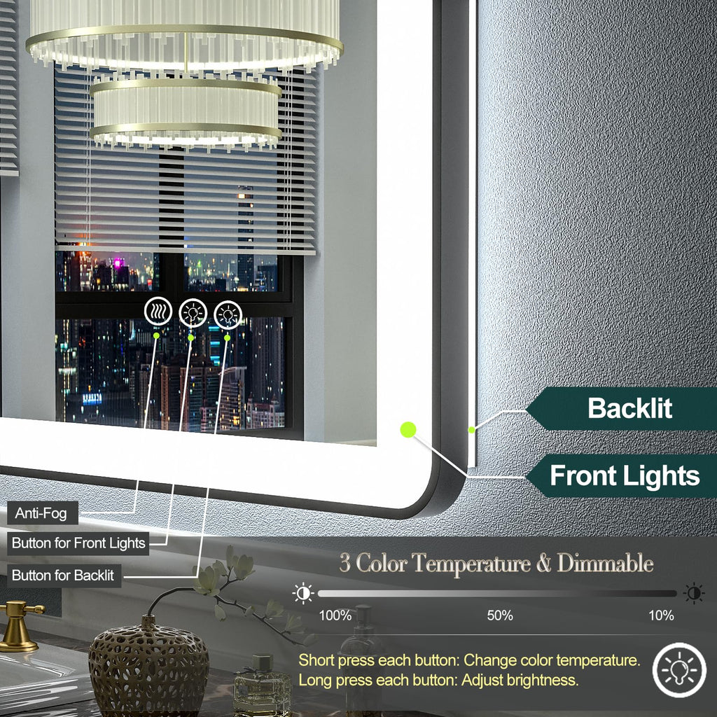 60"x30" LED Lighted Bathroom Mirror for Wall, Large Framed Bathroom Vanity Mirror with Lights, Independent Backlit