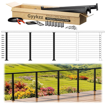 3 Pack Swageless One-Stop Cable Railing Post Kits 42", Stainless Steel T304 Deck Railing System with Swageless
