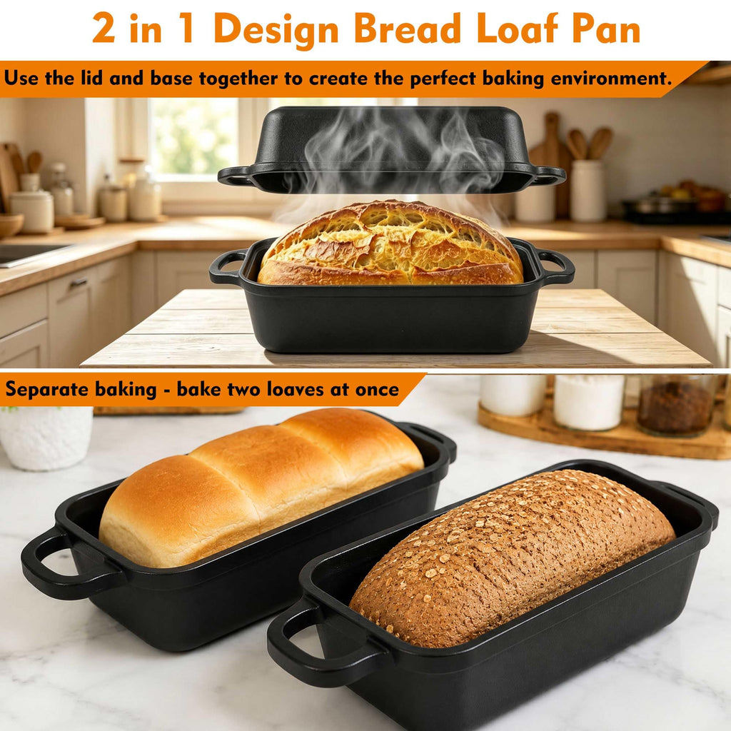 Cast Iron Bread Loaf Pan with Lid, 9x5 Sourdough Bread Baking Pan