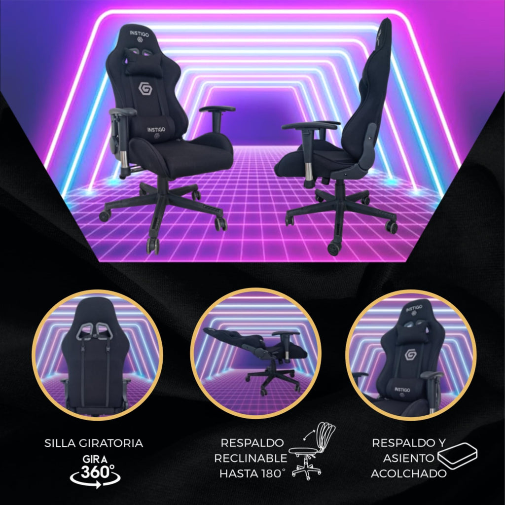 Gaming Chair Breathable Fabric | Reclines up to 180° | with Neck and Lumbar Cushions | Supports up to 265lbs