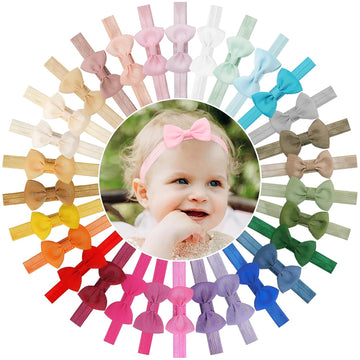 30 Colors Baby Bows Nylon Headbands 2.5Inch Small Grosgrain Ribbon Hair Bow