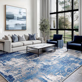 5x7 Washable Modern Abstract Area Rug, Soft Non-Slip Carpet for Living Room Bedroom Blue Grey