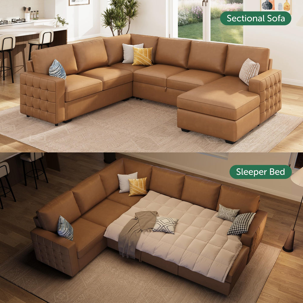 Sleeper Sectional Couch with Pull-Out Bed Sectional Sleeper Sofa Pull Out Bed with Storage Chaise, 6 Seaters Couch