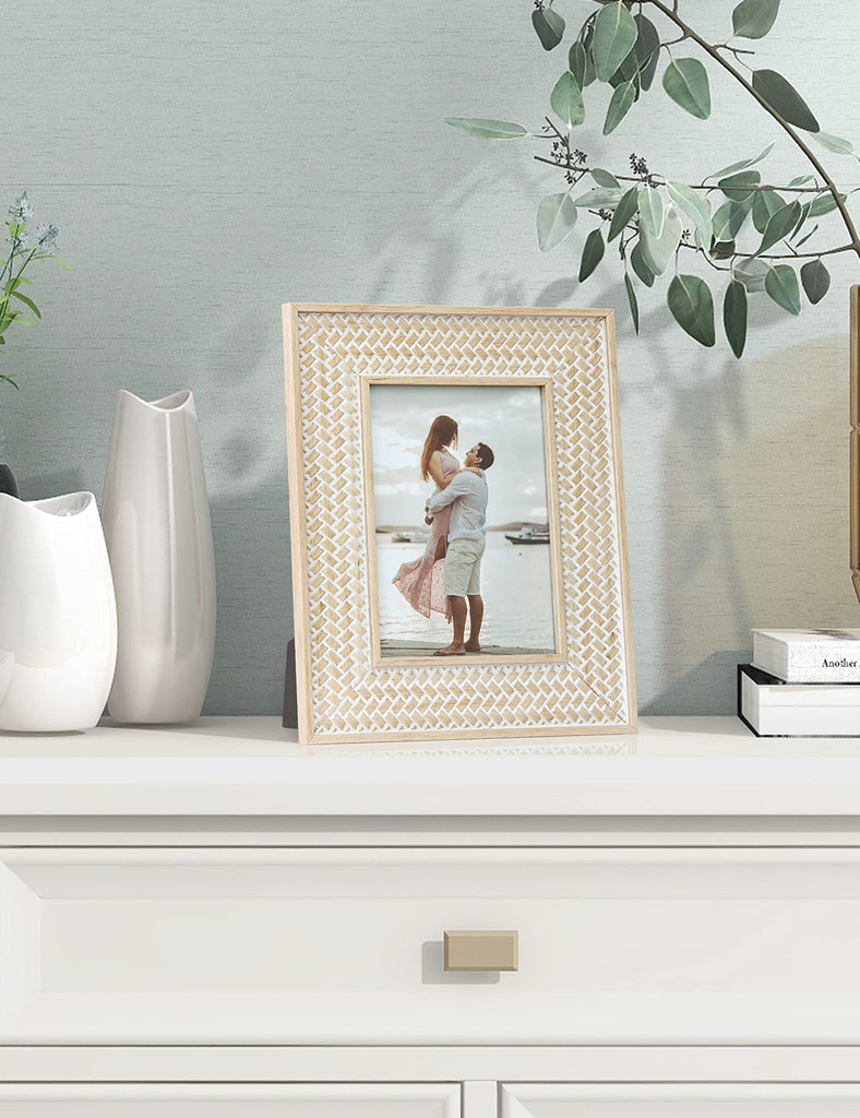 Boho 5x7 Picture Frame Beige Rattan Photo Frame