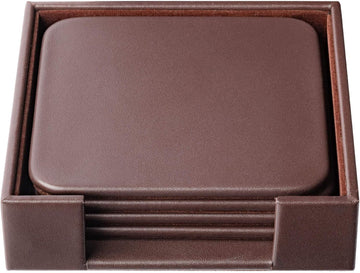 Chocolate Brown Genuine Leather 4" Round Coaster Set