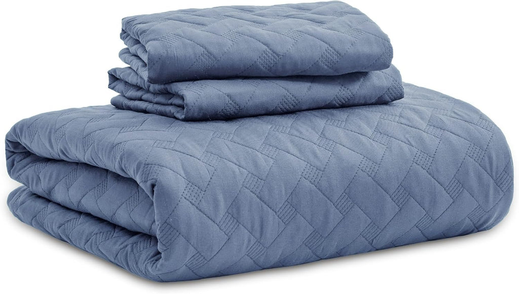 Quilts King - Lightweight Bedspreads King with Basket Weave Pattern, Soft Quilt Bedding Set, Mineral Blue Comforter