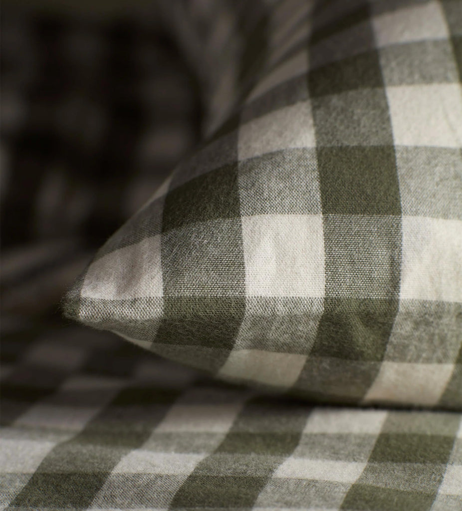 Gingham Comforter Set 3 Pieces Olive Green Printed