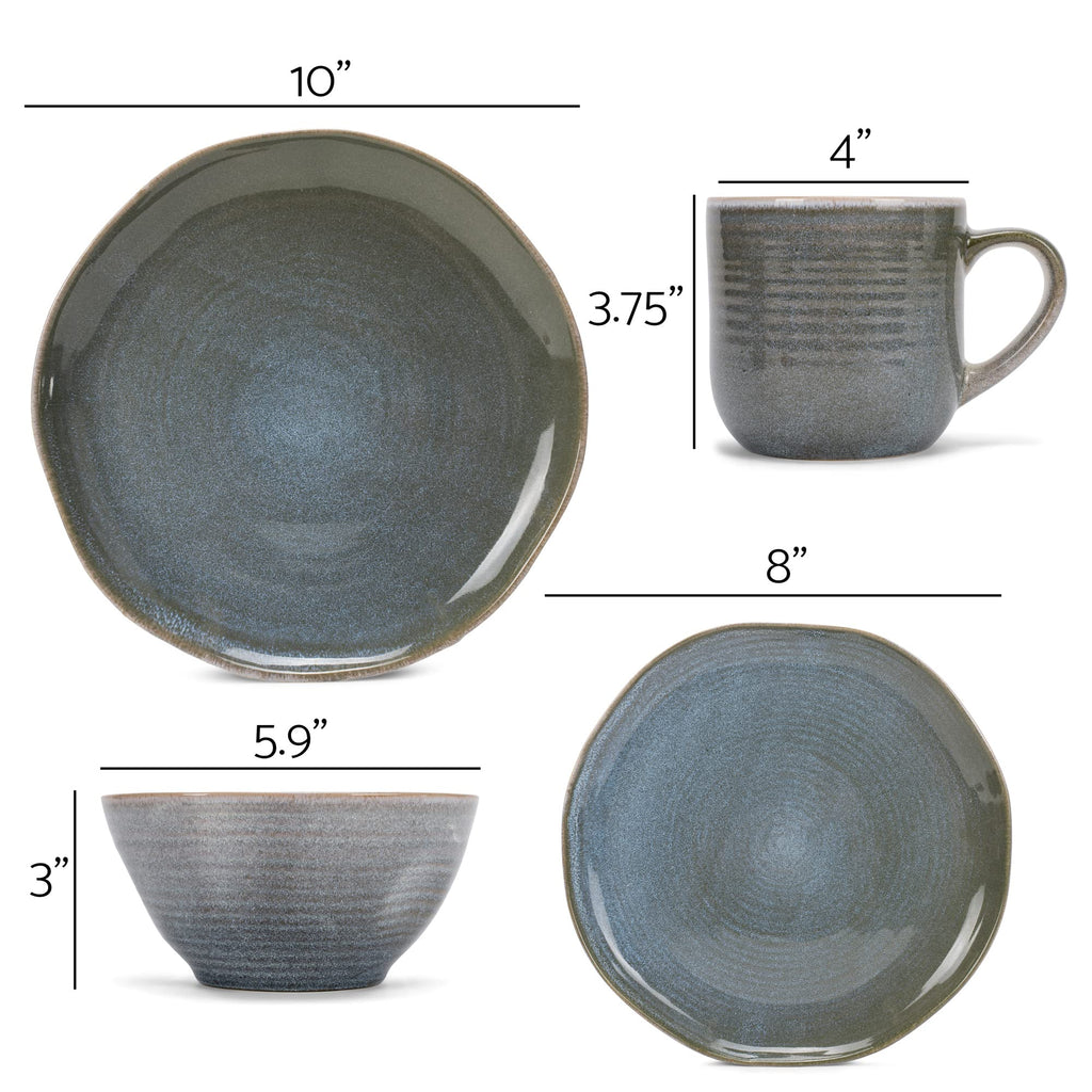 Reactive Glaze Farmhouse Rustic Boho Ceramic Stoneware Dinnerware 16 Piece Plate Bowl Mug Dish Set - Service for 4
