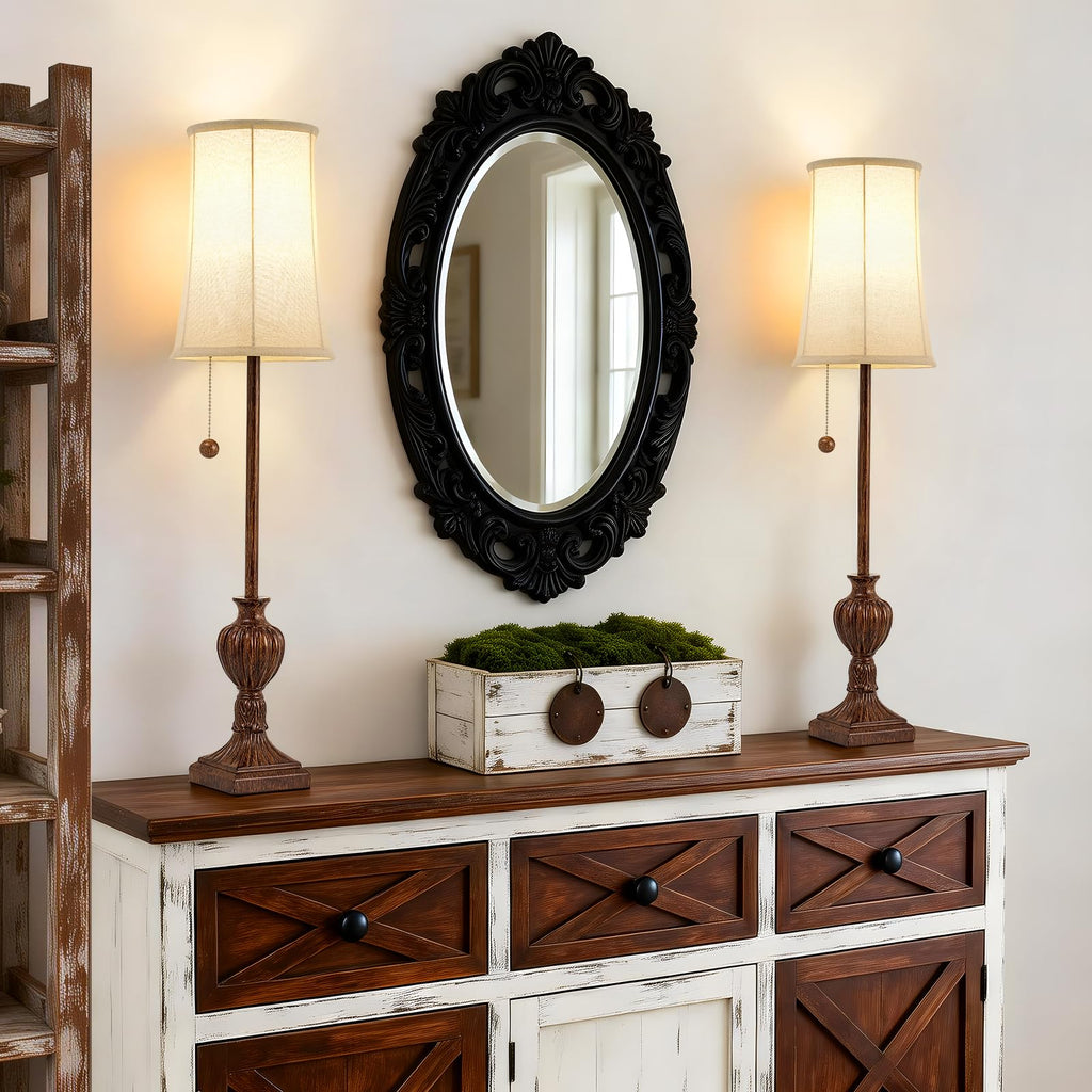 Buffet Table Lamps Set of 2, 28" Tall Skinny Brown Res Lamp
