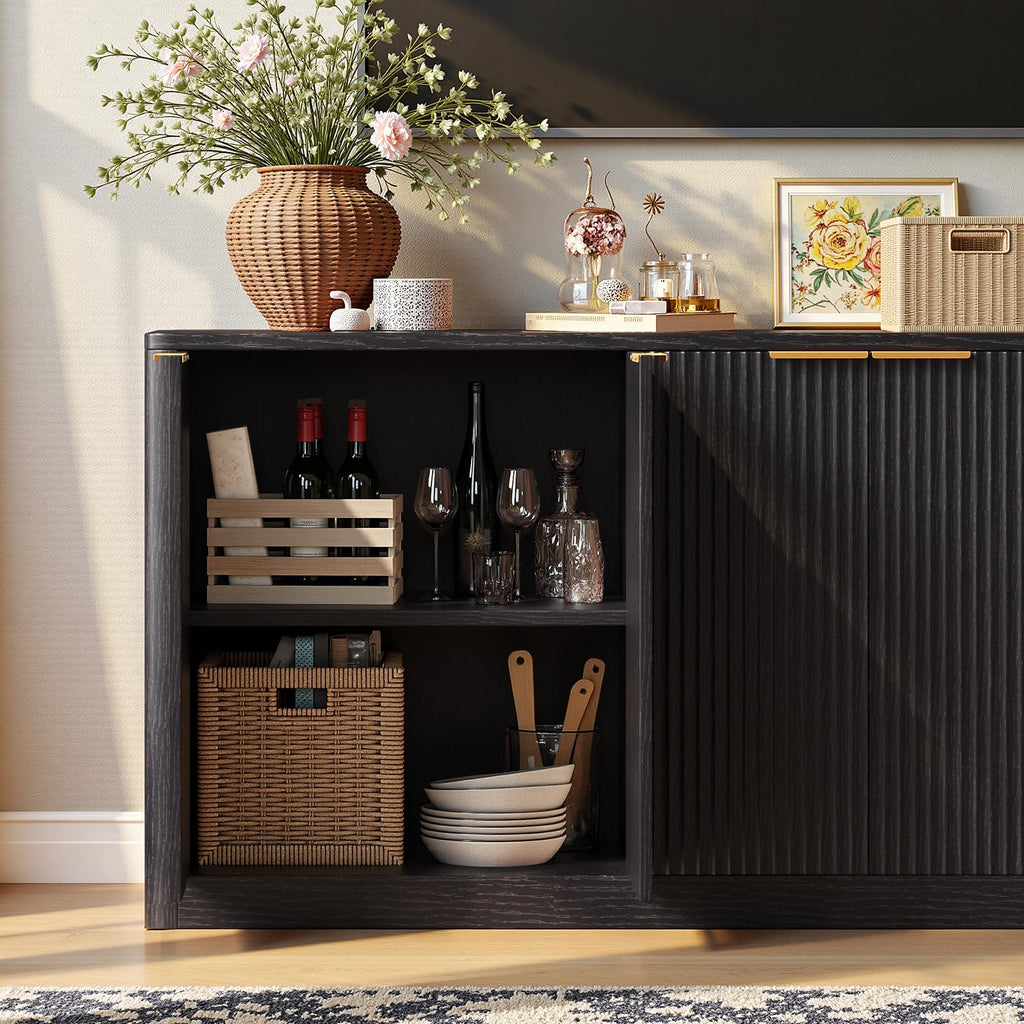 67" Black Fluted TV Stand for TVs up to 75"
