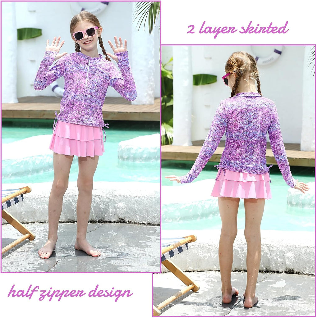 Girls Swimsuit Long Sleeve Rashguard Bathing Suits Swim Set