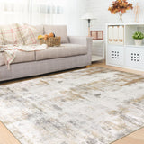 5x8 Washable Abstract Area Rug, Neutral Low Pile Non-Slip Carpet for Bedroom Dining Room