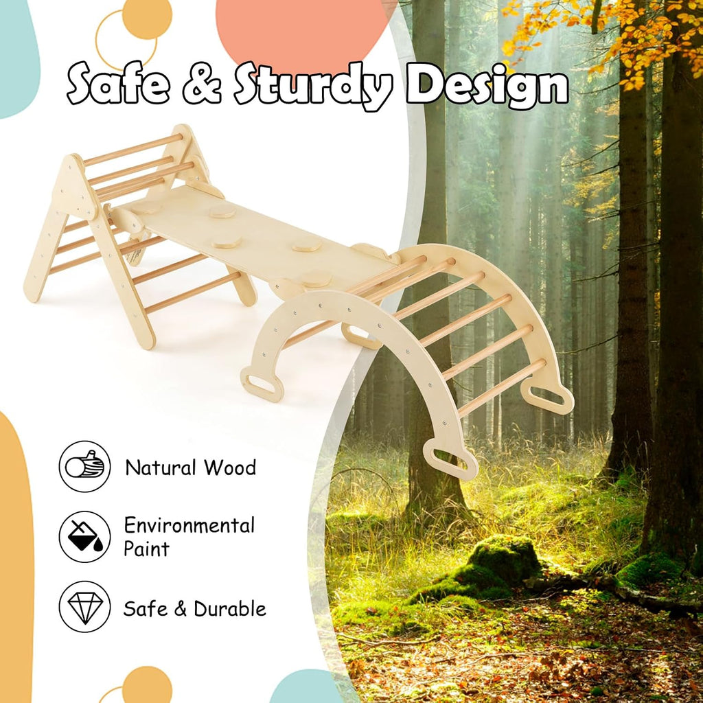 Triangle Set 7 in 1 Climbing Toys for Toddlers 1-3 Inside Foldable Wood Montessori Jungle Gym with Ramp Slide Arch