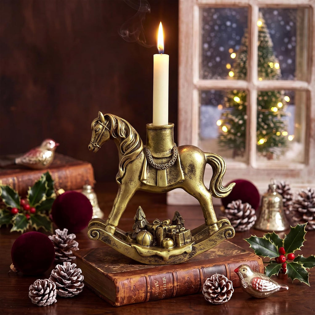 Christmas Rocking Horse Candle Holders, 7.2 Inch, Gold