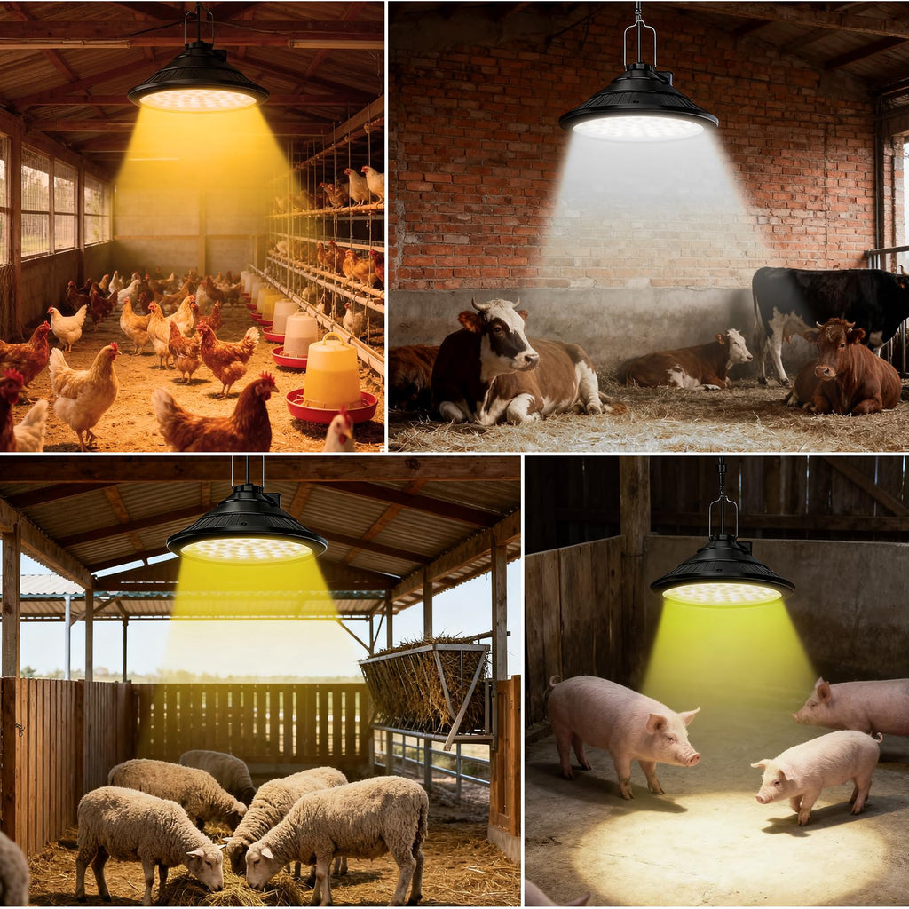Solar Chicken Coop Light with Timer | 3-Color Dimmable LED, IP66 Waterproof & 16.4ft Cord | Hanging Ceiling Pendant