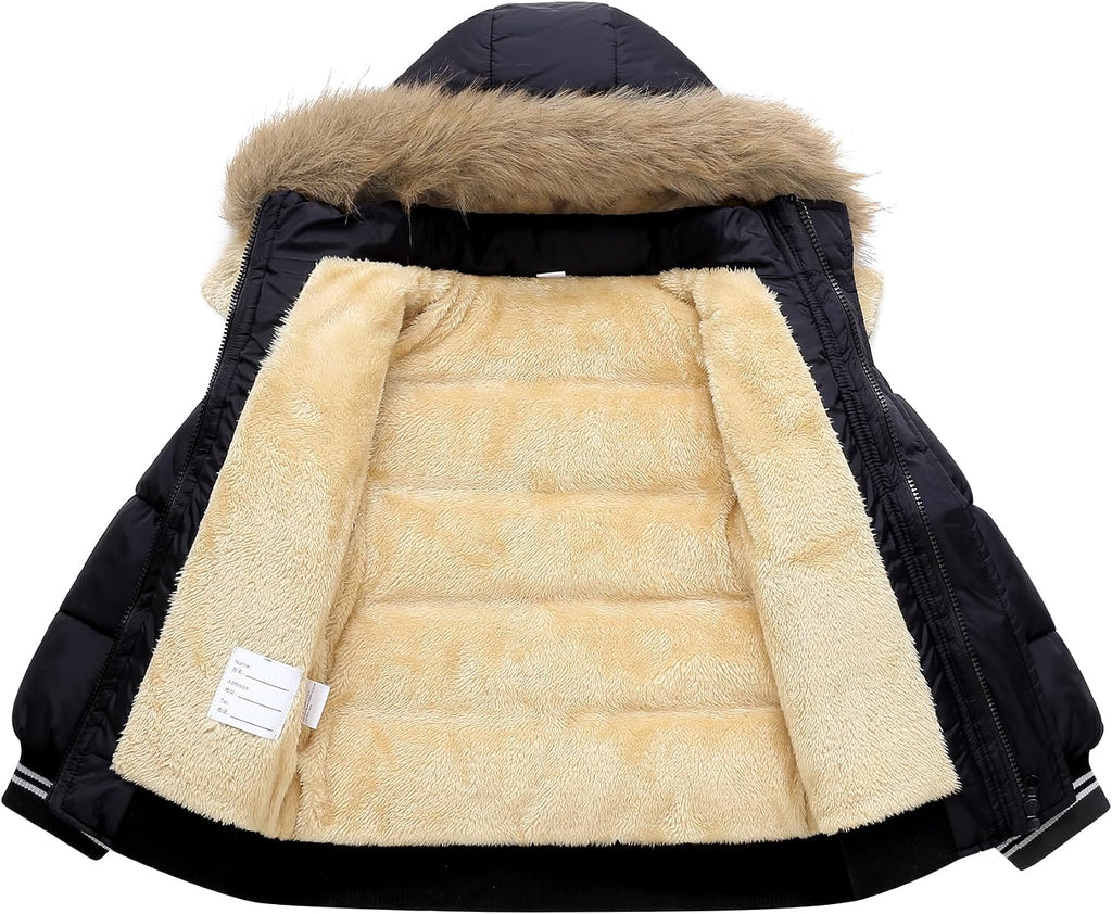 Toddler Down Winter Coat Boys Girls Fleece Jacket Hooded Thickened Warm Coat Outerwear for Kids 1-6 Years