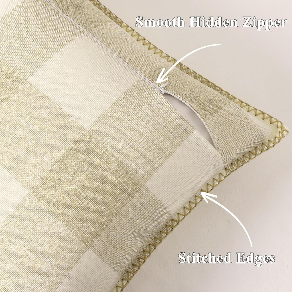 Summer Buffalo Plaid Check Throw Pillow Covers 18x18 Set of 2 Outdoor Linen Decorative Farmhouse Gingham Pillow