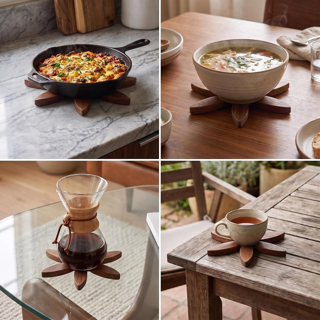 Wooden Trivets for Hot Dishes, 3 Wooden Tree-Trivet Set, Wood Coasters Like Christmas-Tree - Set of 4