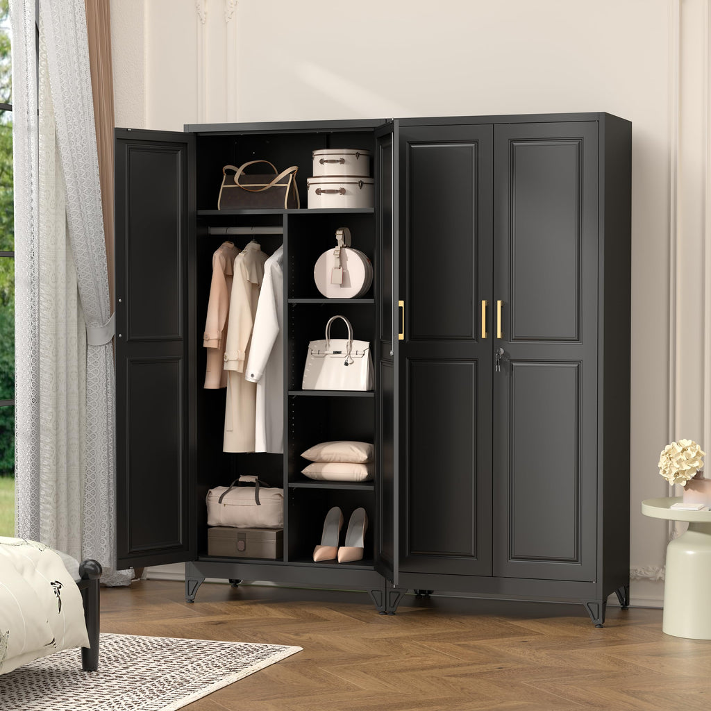 71" Tall Metal Armoire Wardrobe Closet with Lock