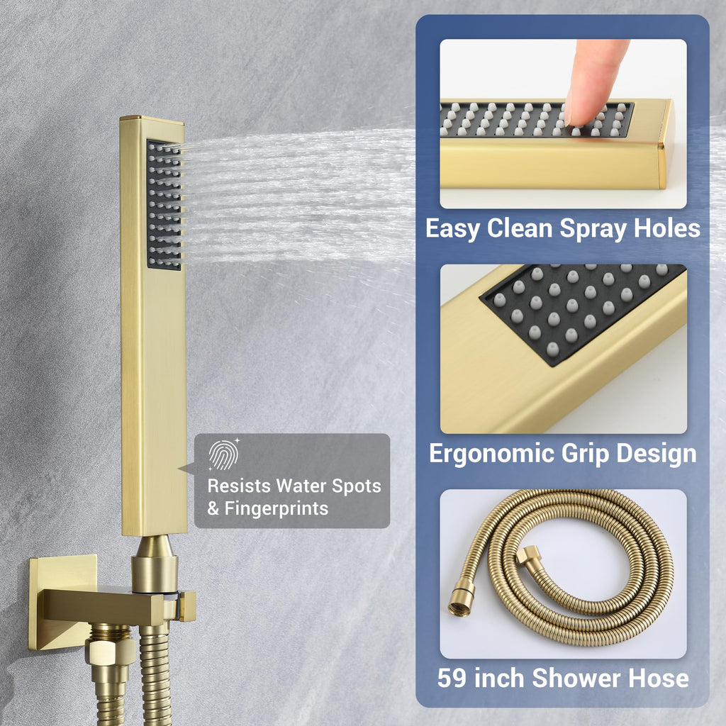 Thermostatic Dual Rainfall Shower System Brushed Gold Shower Fixtures