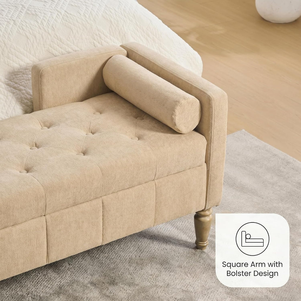 64.6" End of Bed Storage Bench, Diamond Tufted Chenille | 64.6"W × 22.08"D × 22.08"H, Camel, 350 lbs capacity