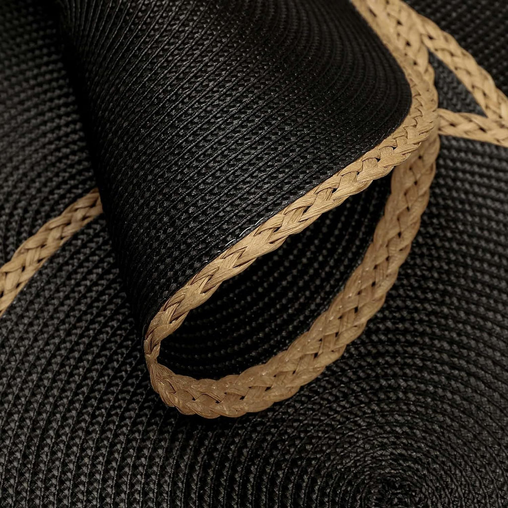 Round Placemats, Woven Table Mats, Thin Edge, Black - Set of 8