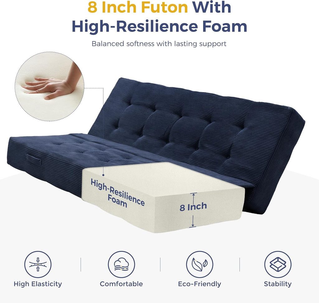 Foldable Mattress, 8-Inch Tufted Futon Mattress with Handles