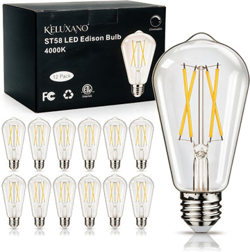 LED Vintage Edison Bulbs 6W, Eq 60W 4000K Cool White 90+CRI E26