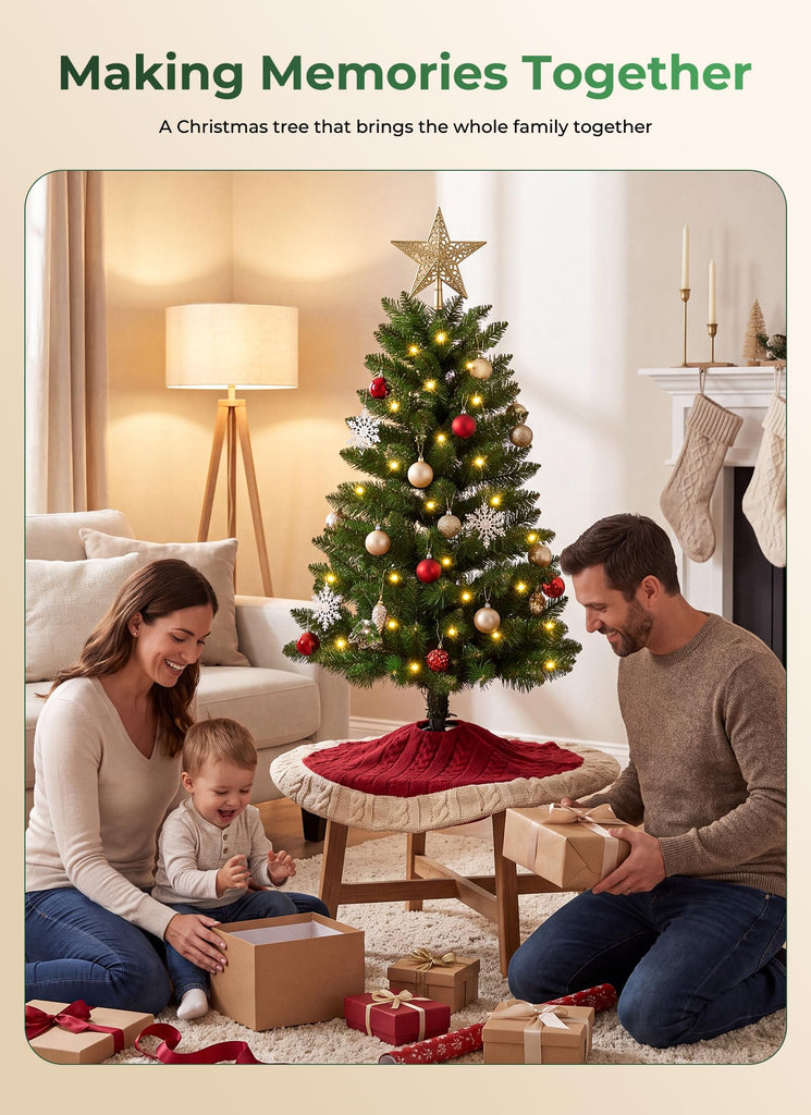 3FT Artificial Small Christmas Tree, Prelit Mini Tabletop Tree - Green
