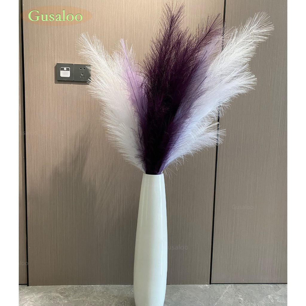 Artificial Faux Pampas Grass Large, 47"/120cm Bundle of 3 Fake Artificial Pampas Grass Tall Fluffy Stems, Floor Vase