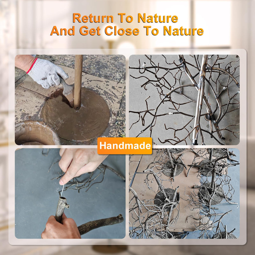 Tree Branch Floor Lamp, 3-Light Gothic Moon Branch Floor Lamp, Wood Grain Resin & Metal Base for Farmhouse, Bedroom