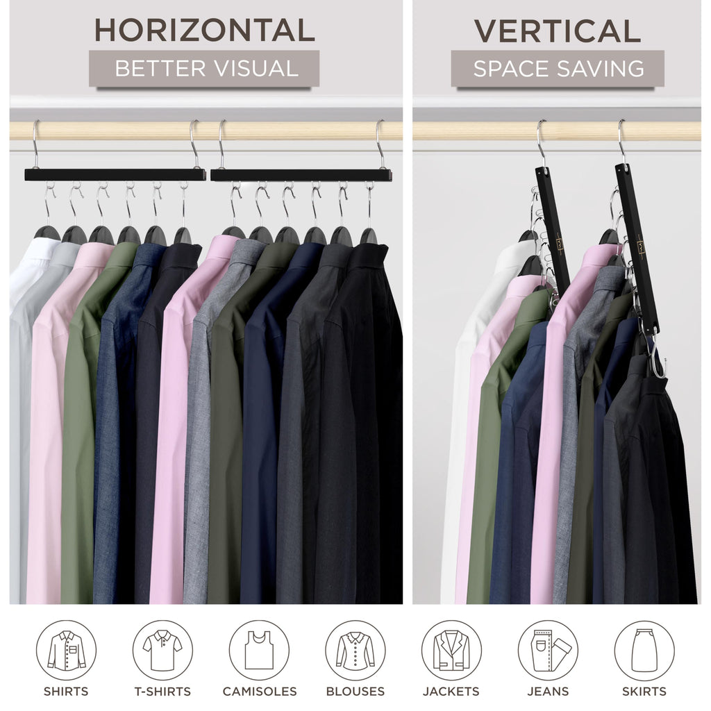 Space Saving Hangers for Closet - 4 Pack European Beechwood