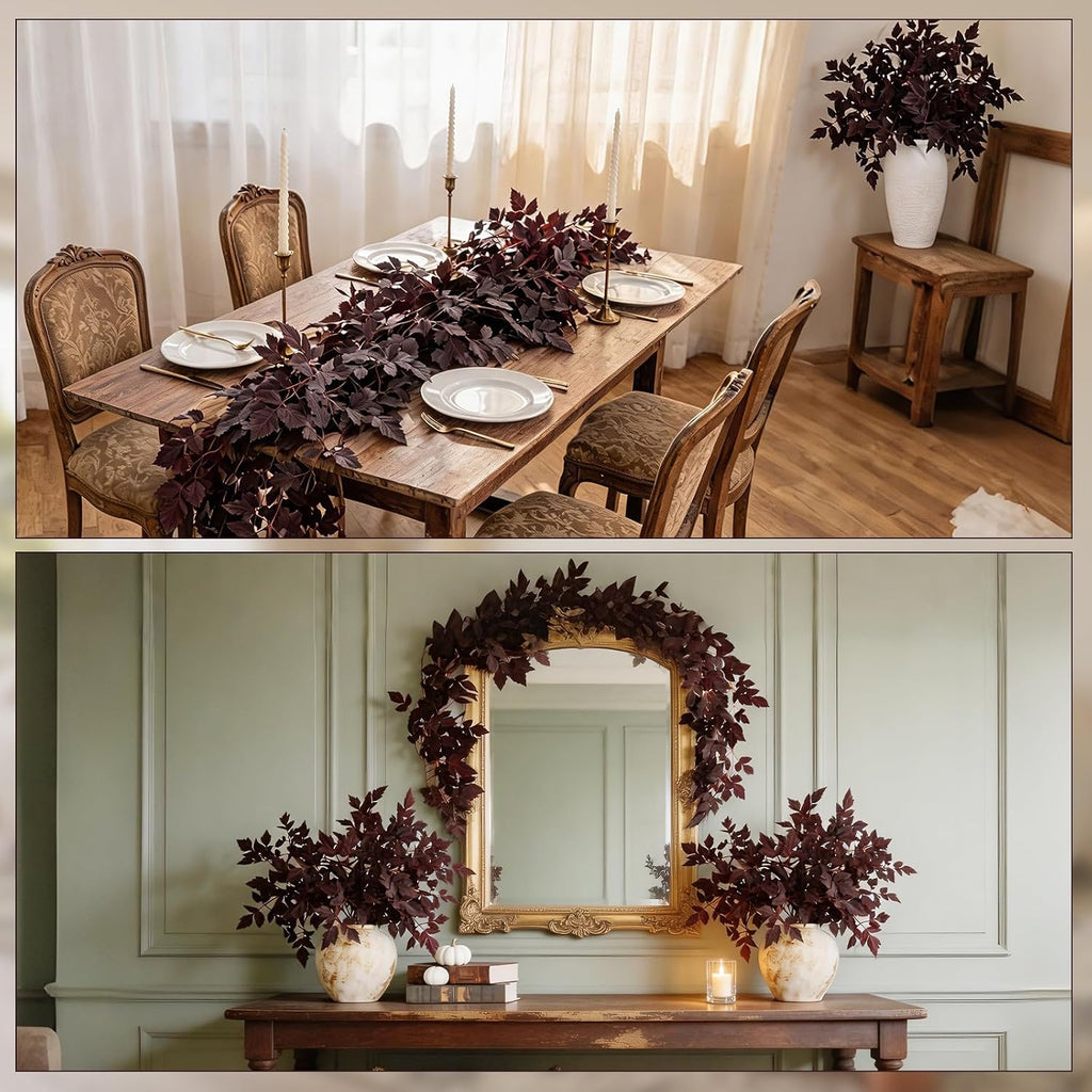 Fall Decorations-2Pack Plum Fall Garland,Artificial Autumn Leaf - Set of 6