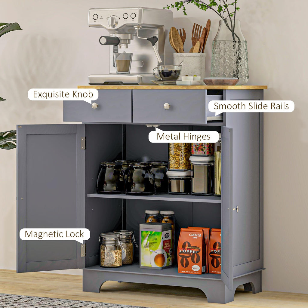 Sideboard Buffet Cabinet Solid Wood Countertop Gray